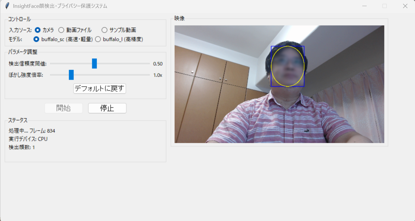 InsightFace顔検出・プライバシー保護と動画保存