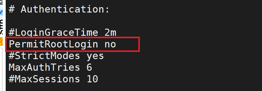 PermitRootLogin no の設定例