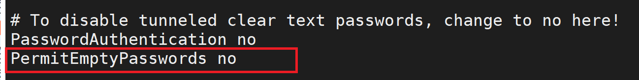 PermitEmptyPasswords no の設定例
