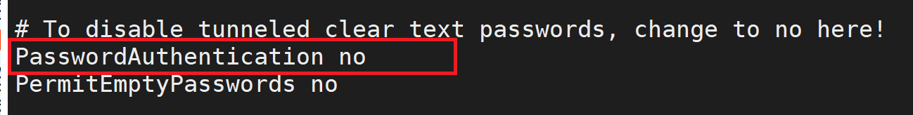 PasswordAuthentication no の設定例